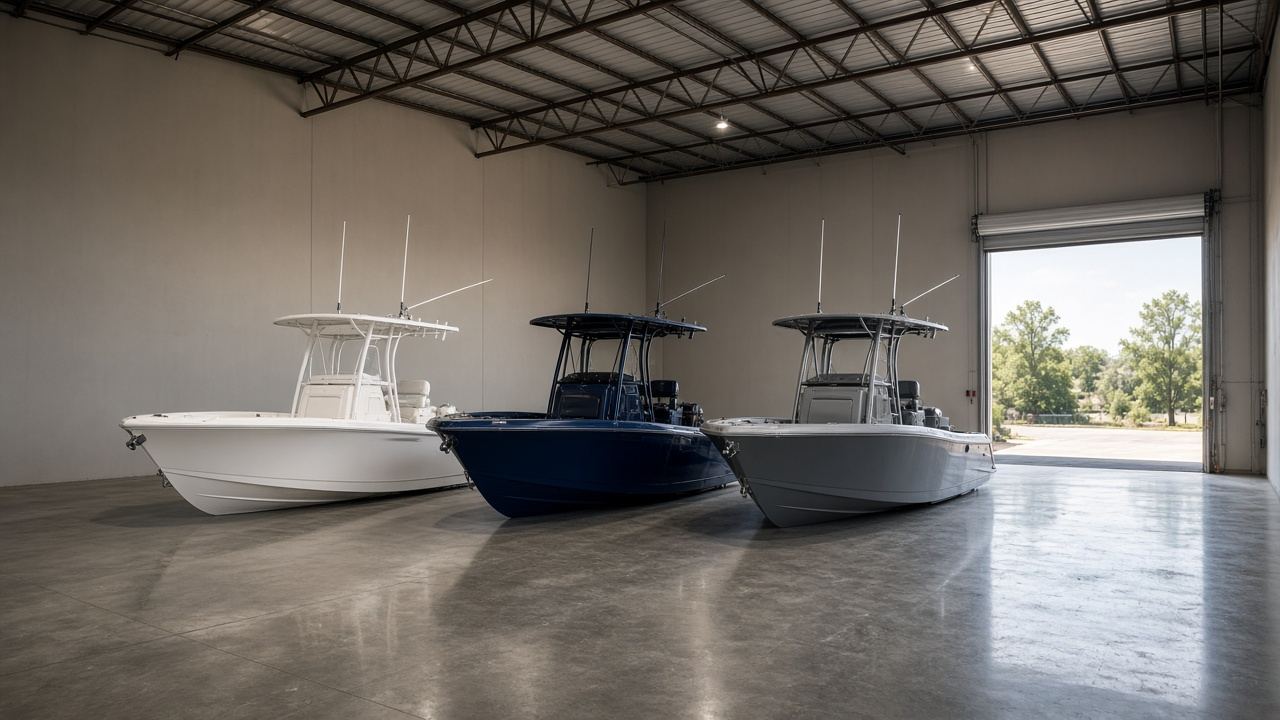 Boats on display in the Modern Marine showroom